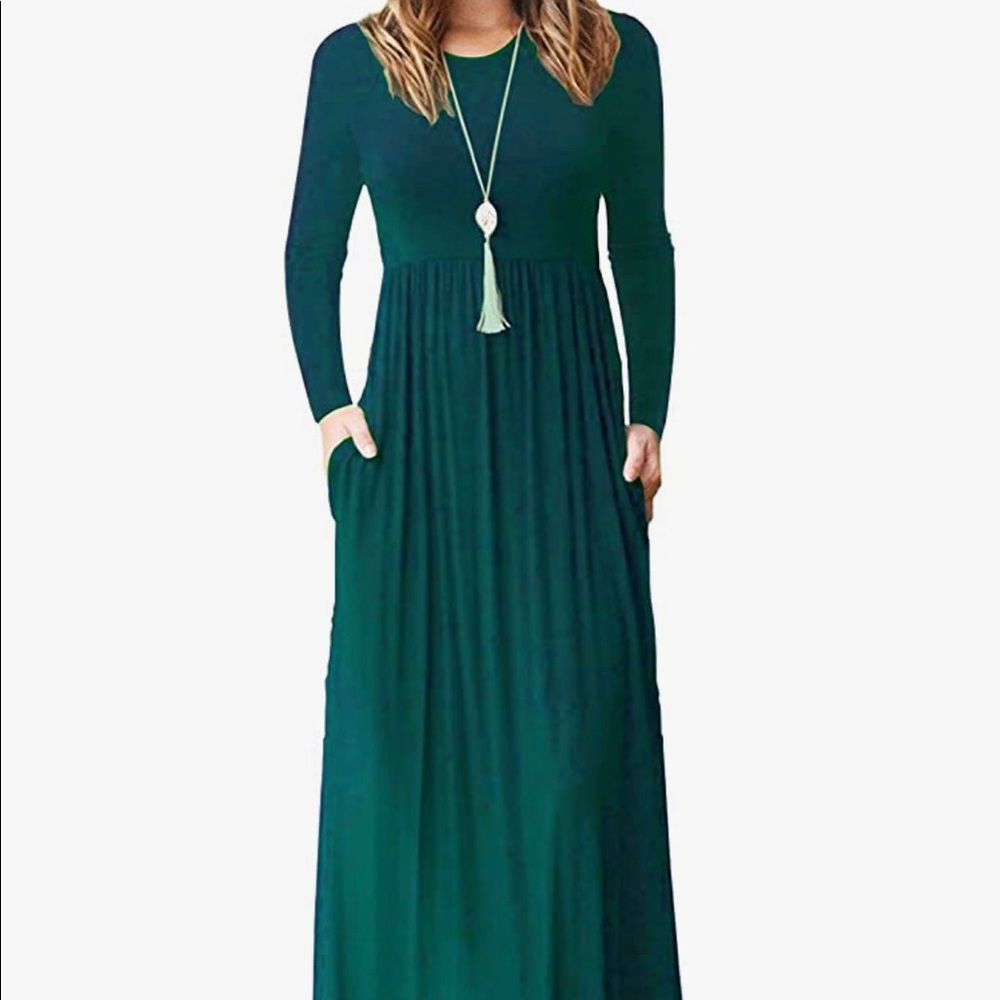 Women Long Sleeve Loose Plain Maxi Dresses Casual Long Dresses with Pockets